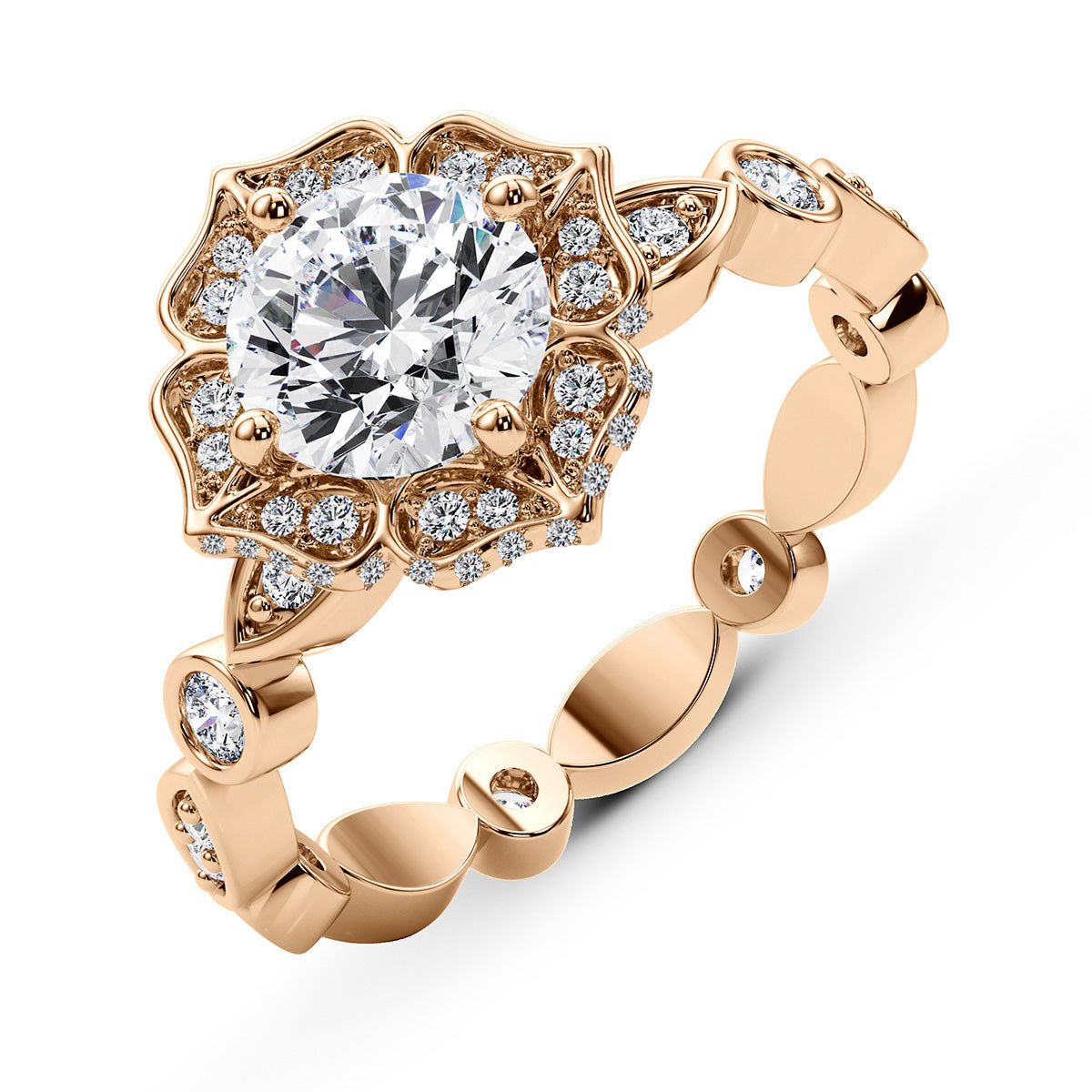 1.75ct Round Brilliant Diamond Halo Art Deco Vintage Engagement Ring Setting (0.55ctw) In 14k White Gold - simonbjewels.co