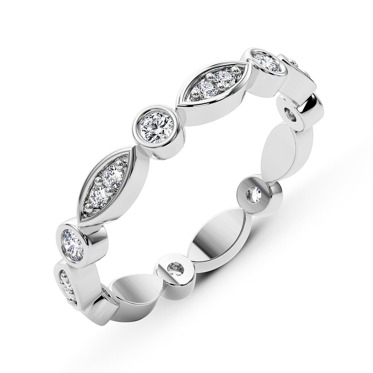 0.40 Carat Art Deco Vintage Style Wedding Anniversary Band 14k White Gold - simonbjewels.co