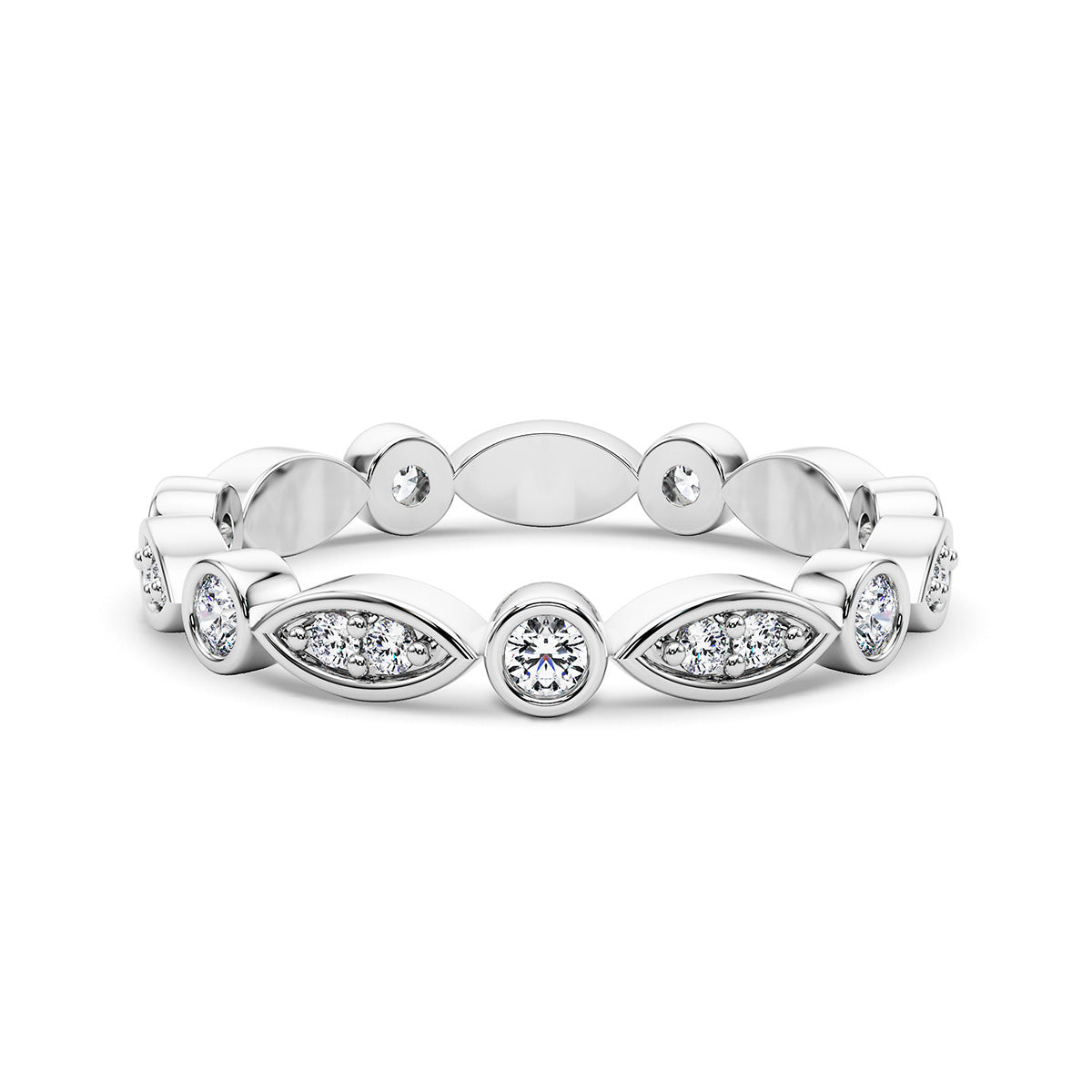 0.40 Carat Art Deco Vintage Style Wedding Anniversary Band 14k White Gold - simonbjewels.co