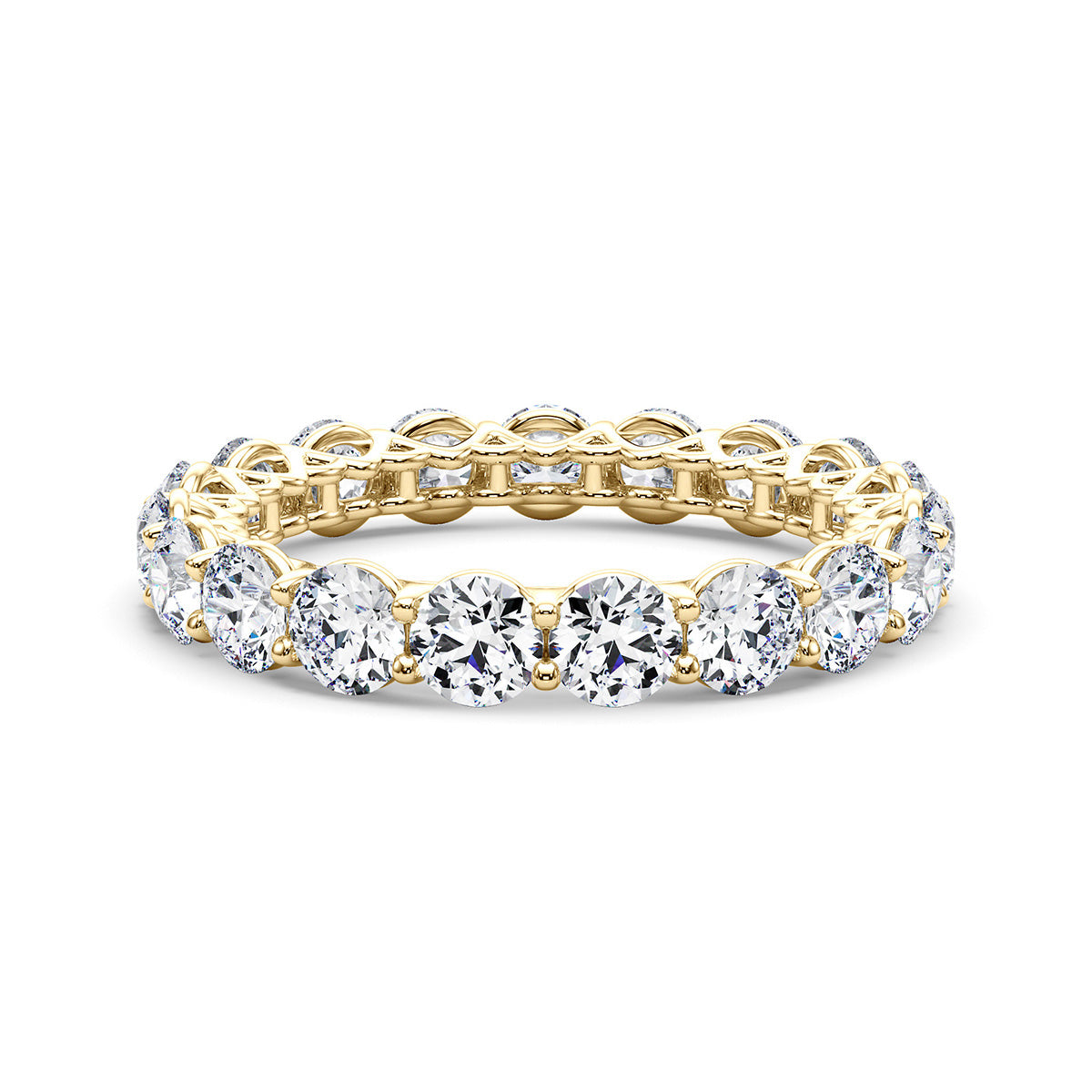 3.05 Carat Round Diamond V-Prong Eternity Wedding Band Anniversary Ring in 14k Gold