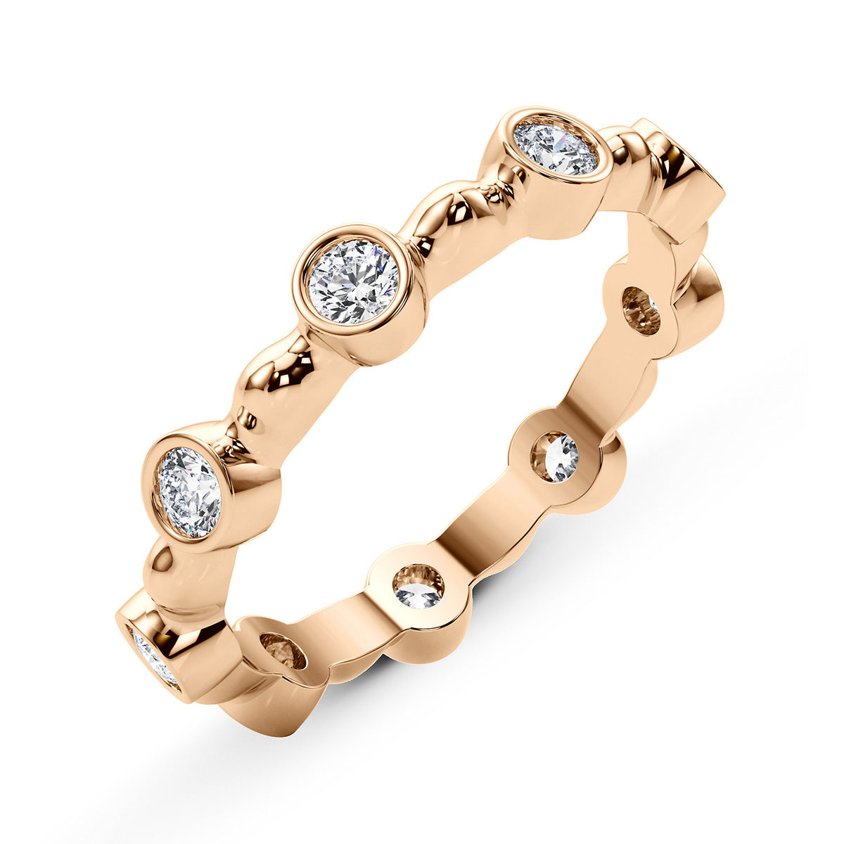 0.55ct Round Diamond Vintage Alternating Bezel-Set Wedding Band Eternity Ring set in 14k Gold - simonbjewels.co