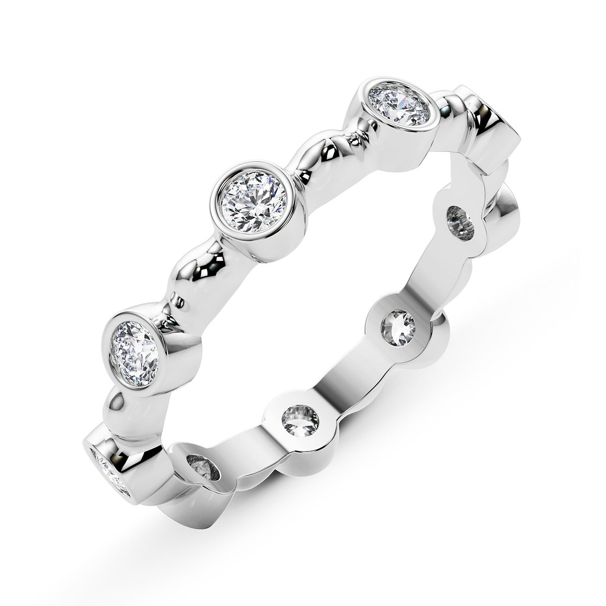 0.55ct Round Diamond Vintage Alternating Bezel-Set Wedding Band Eternity Ring set in 14k Gold - simonbjewels.co