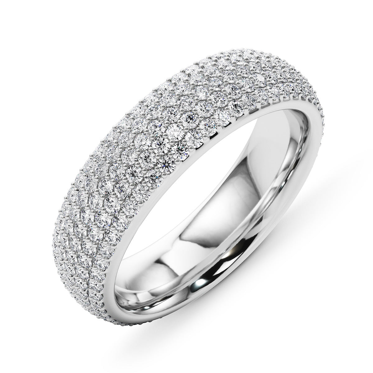 Inside view of micro pave diamond wedding band in white gold