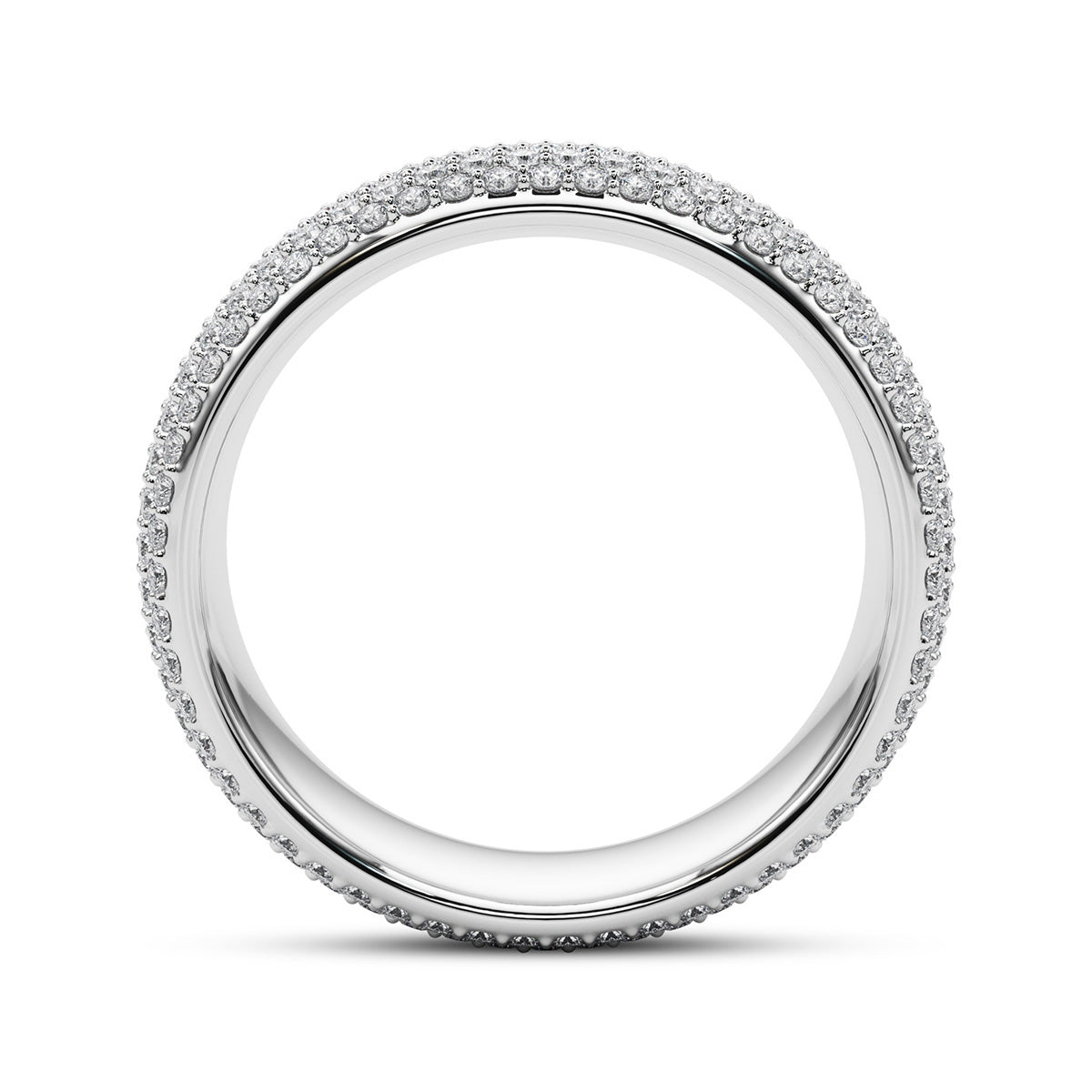 Side view of micro pave diamond wedding band