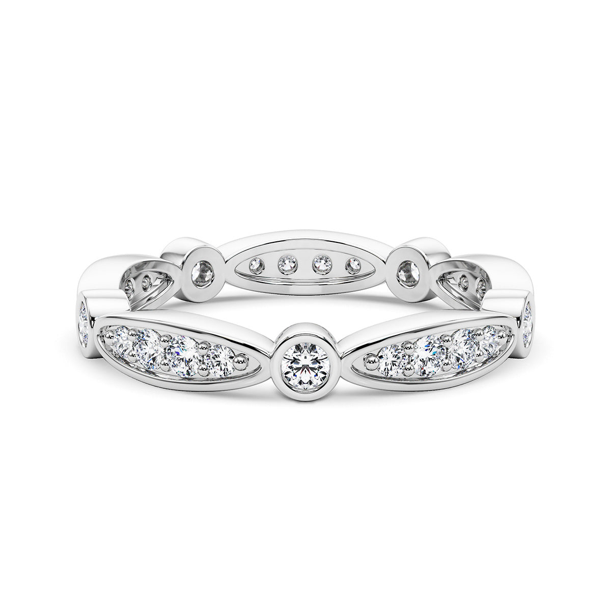 0.50 Carat Art Deco Vintage Style Wedding Anniversary Band 14k White Gold - simonbjewels.co