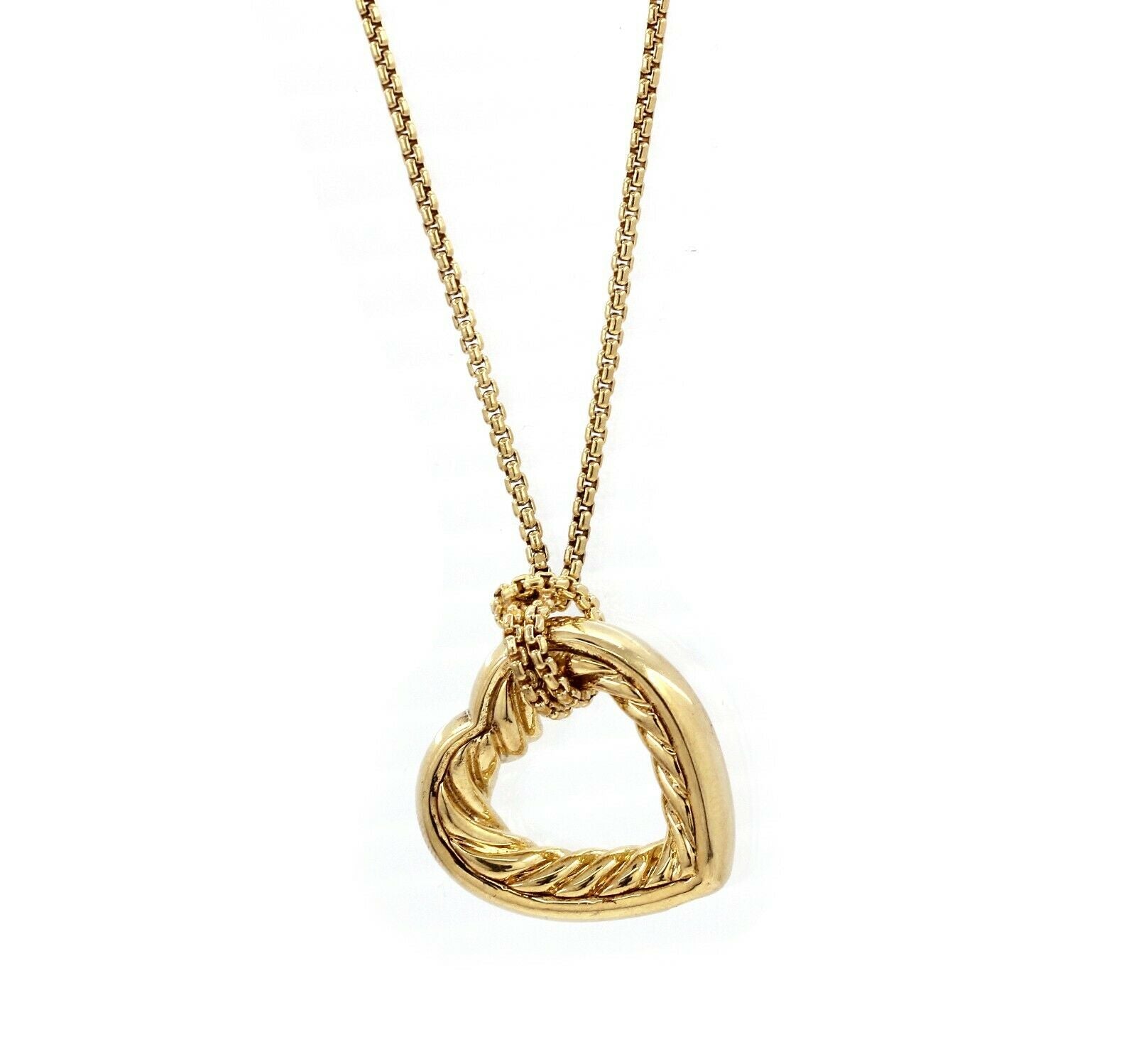 David Yurman 18K Yellow Gold Cable Heart Pendant Box Chain Necklace 16" - simonbjewels.co