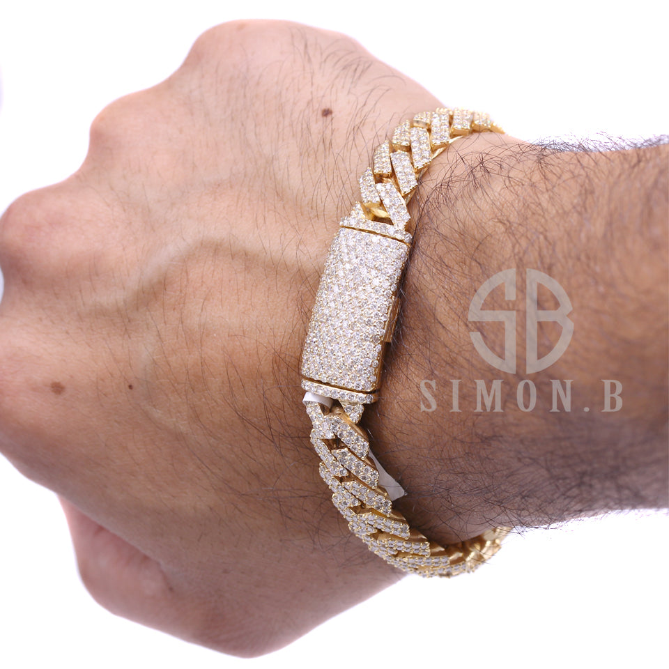 13.62 Carat F-VS Diamond Cuban Link Bracelet 90 Grams 14k Yellow Gold - simonbjewels.co