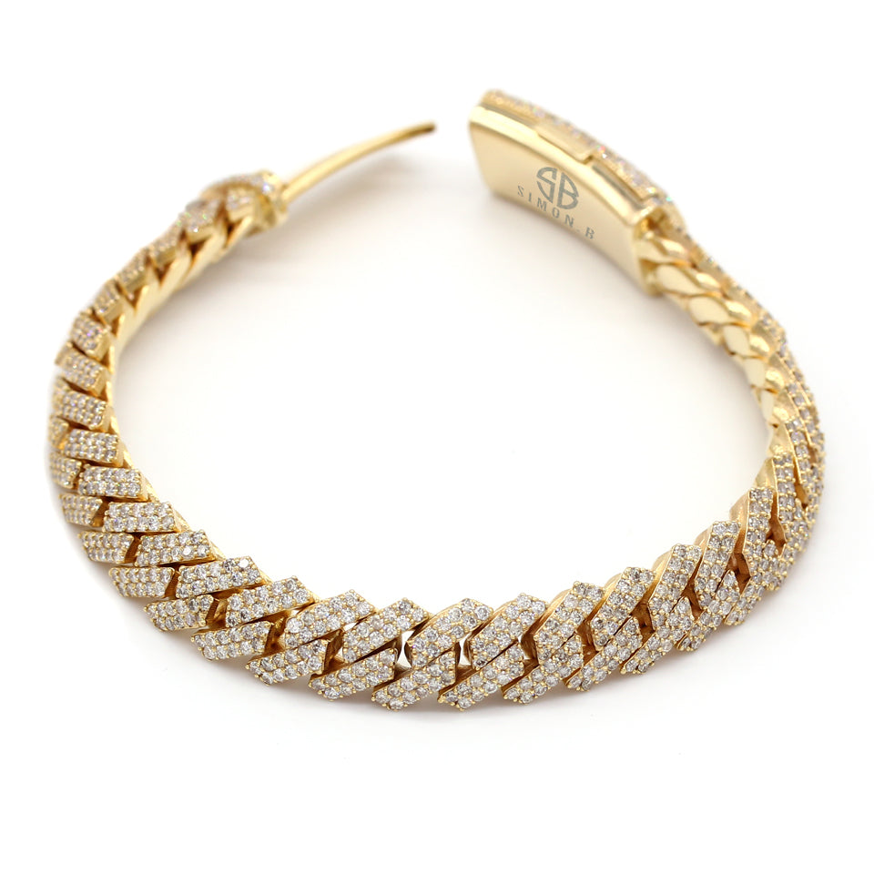 13.62 Carat F-VS Diamond Cuban Link Bracelet 90 Grams 14k Yellow Gold - simonbjewels.co