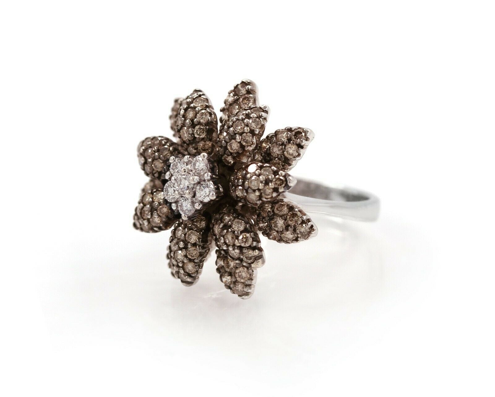 LeVian 14K White Gold Chocolate White Diamond Flower Cocktail Ring - simonbjewels.co