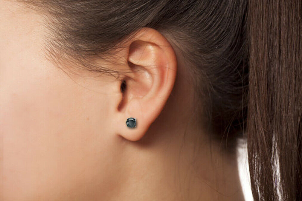 1.00ct tw Genuine Black Diamond Stud Earrings Solid 14K White Gold - simonbjewels.co