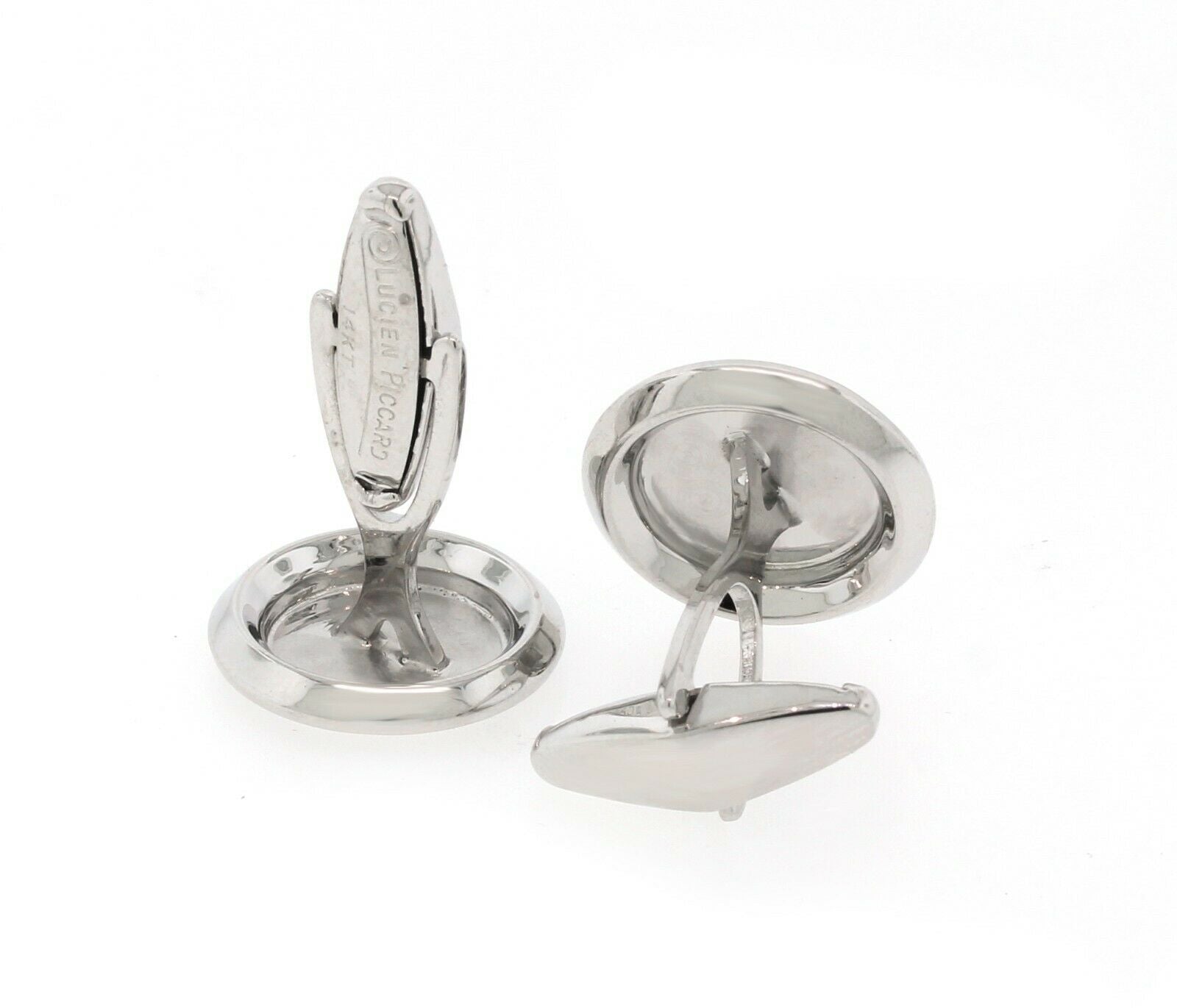 Lucien Piccard 14k Solid White Gold Disc Cufflinks Vintage - simonbjewels.co