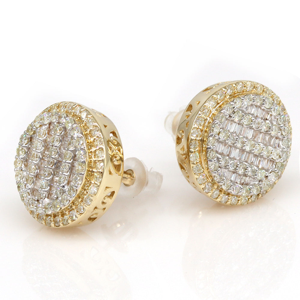 2.31ctw Round Baguette Natural Diamond Earrings in 14k Yellow Gold - simonbjewels.co