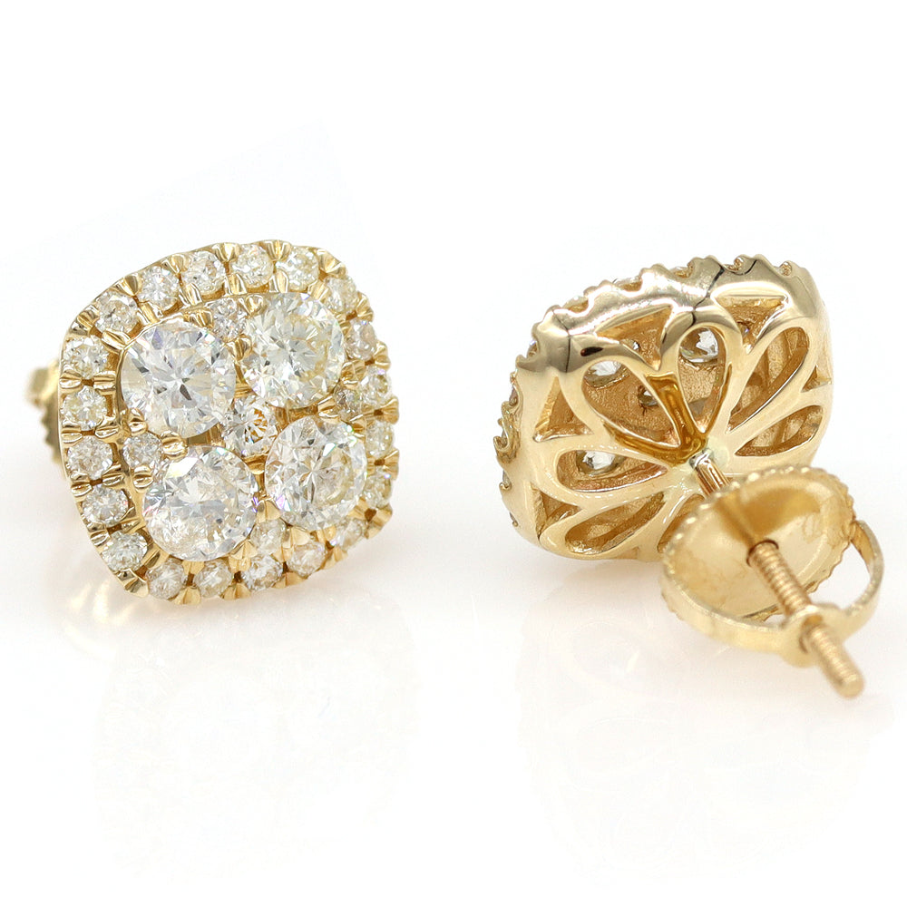 1.92ctw Natural Round Diamond Cluster Earrings 14k Yellow Gold - simonbjewels.co