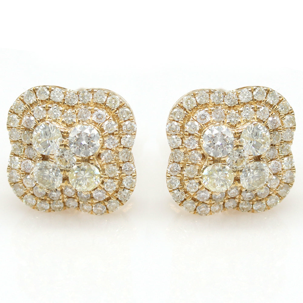 1.25ctw Micropave Round Diamond Earrings in 14k Yellow gold Screw Back - simonbjewels.co