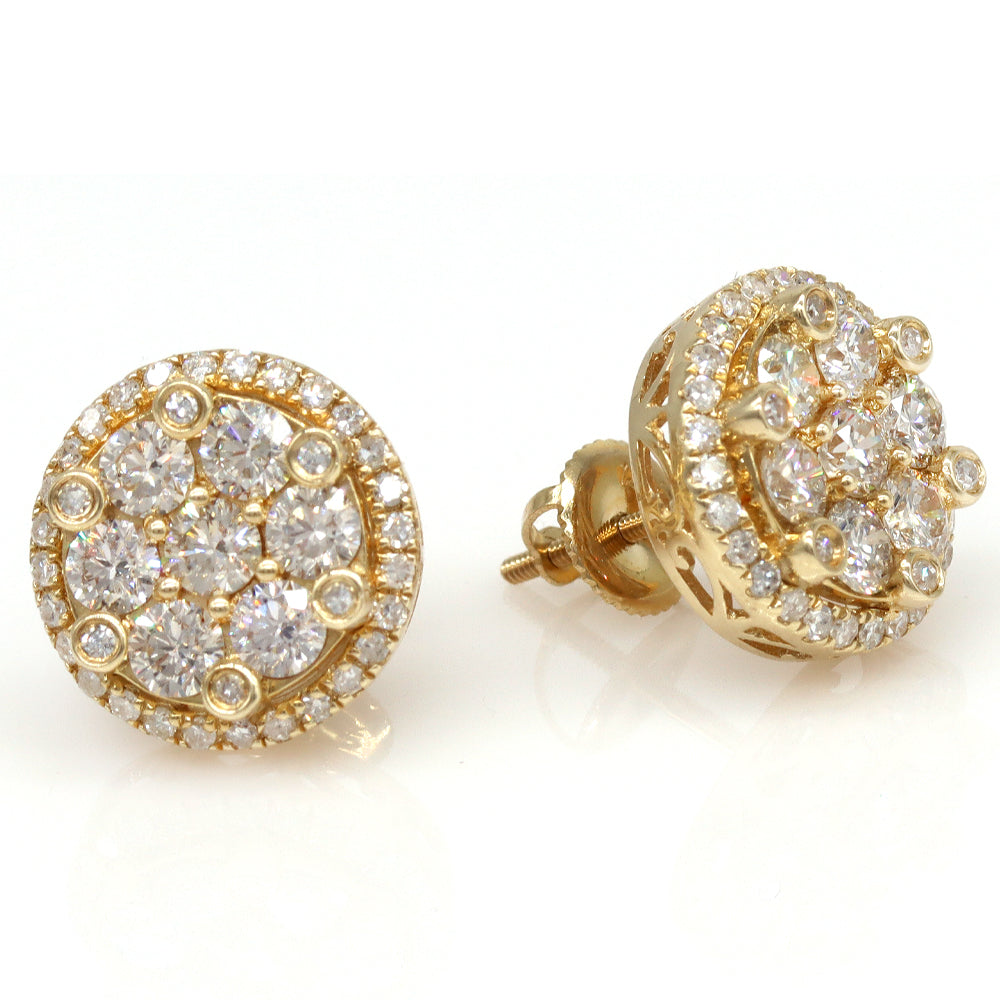 2.80ctw Natural Round Diamond Cluster Earrings 14k Yellow Gold - simonbjewels.co