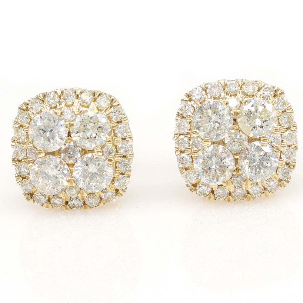 1.92ctw Natural Round Diamond Cluster Earrings 14k Yellow Gold - simonbjewels.co