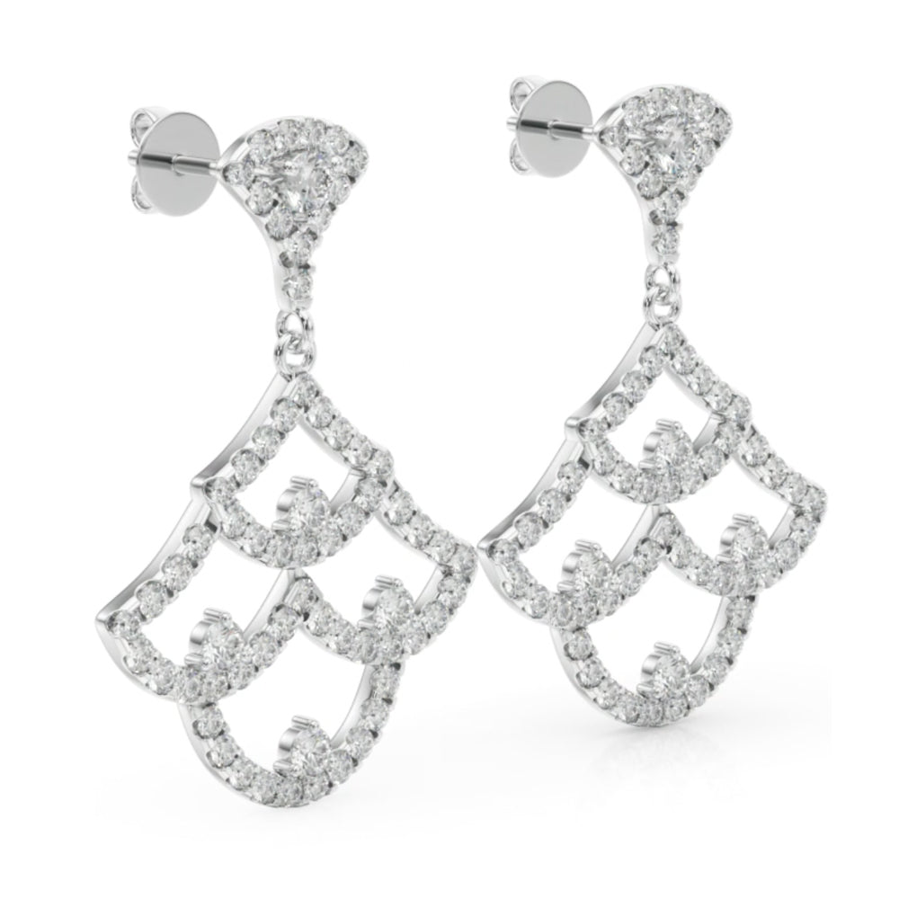2.20 carat Round Diamond Micropave Chandelier Drop earrings set in 14K Gold - simonbjewels.co