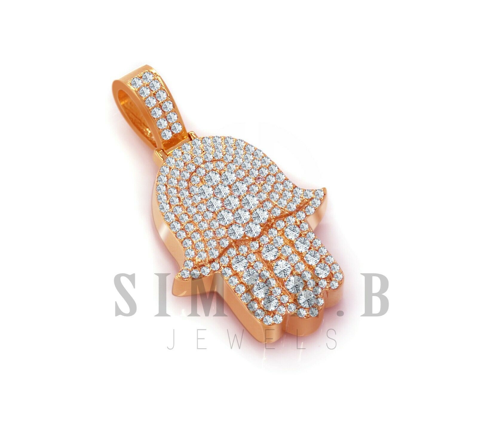 Diamond Hamsa Pendant 2.26CT 14K Rose Gold - simonbjewels.co