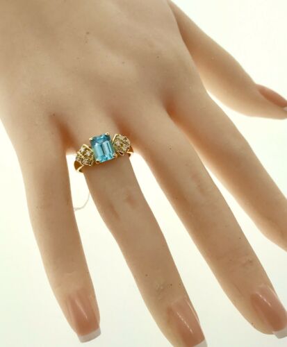 1.75ctw. Aquamarine .10ctw. Diamond Solitaire Cocktail Rng 14k Yellow Gold - simonbjewels.co