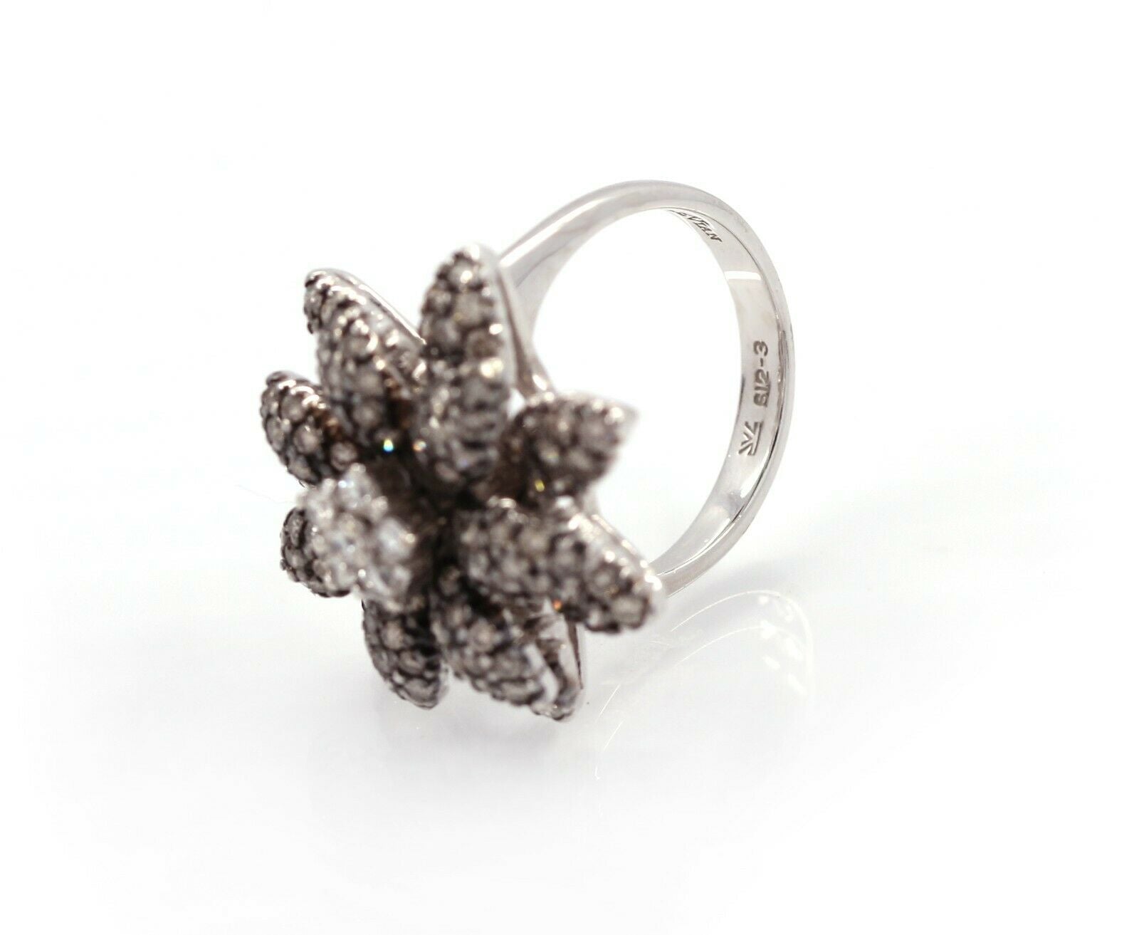 LeVian 14K White Gold Chocolate White Diamond Flower Cocktail Ring - simonbjewels.co