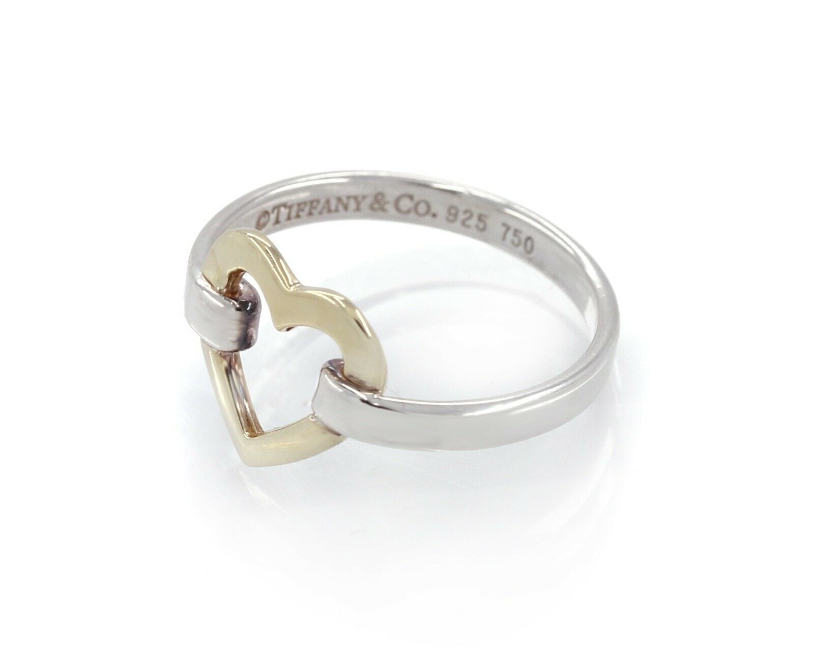 Vintage Tiffany & Co 18k Gold w/ Sterling Silver Open Heart Ring - Size 6.5 - simonbjewels.co