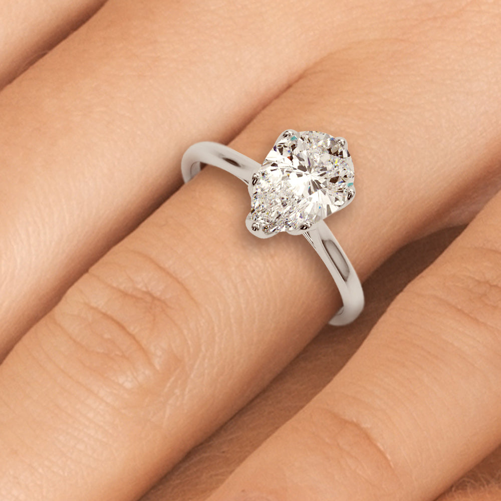 1 1/3 ct tw Pear Shaped Diamond Solitaire Leaf Prong Engagement Ring Setting In 14k White Gold - simonbjewels.co
