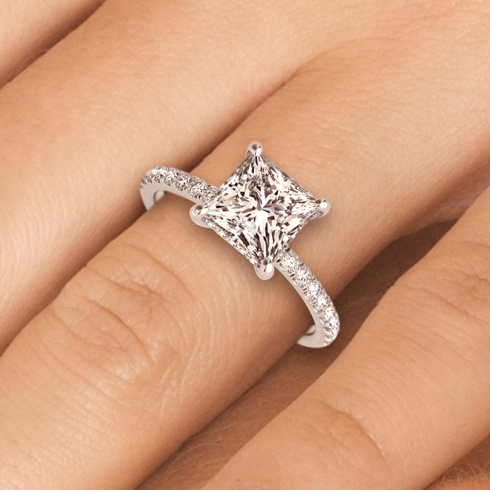 1.35 ct tw Princess cut Diamond Hidden Halo Petite Engagement Ring Setting (1/4 ct tw) In 18k White Gold - simonbjewels.co