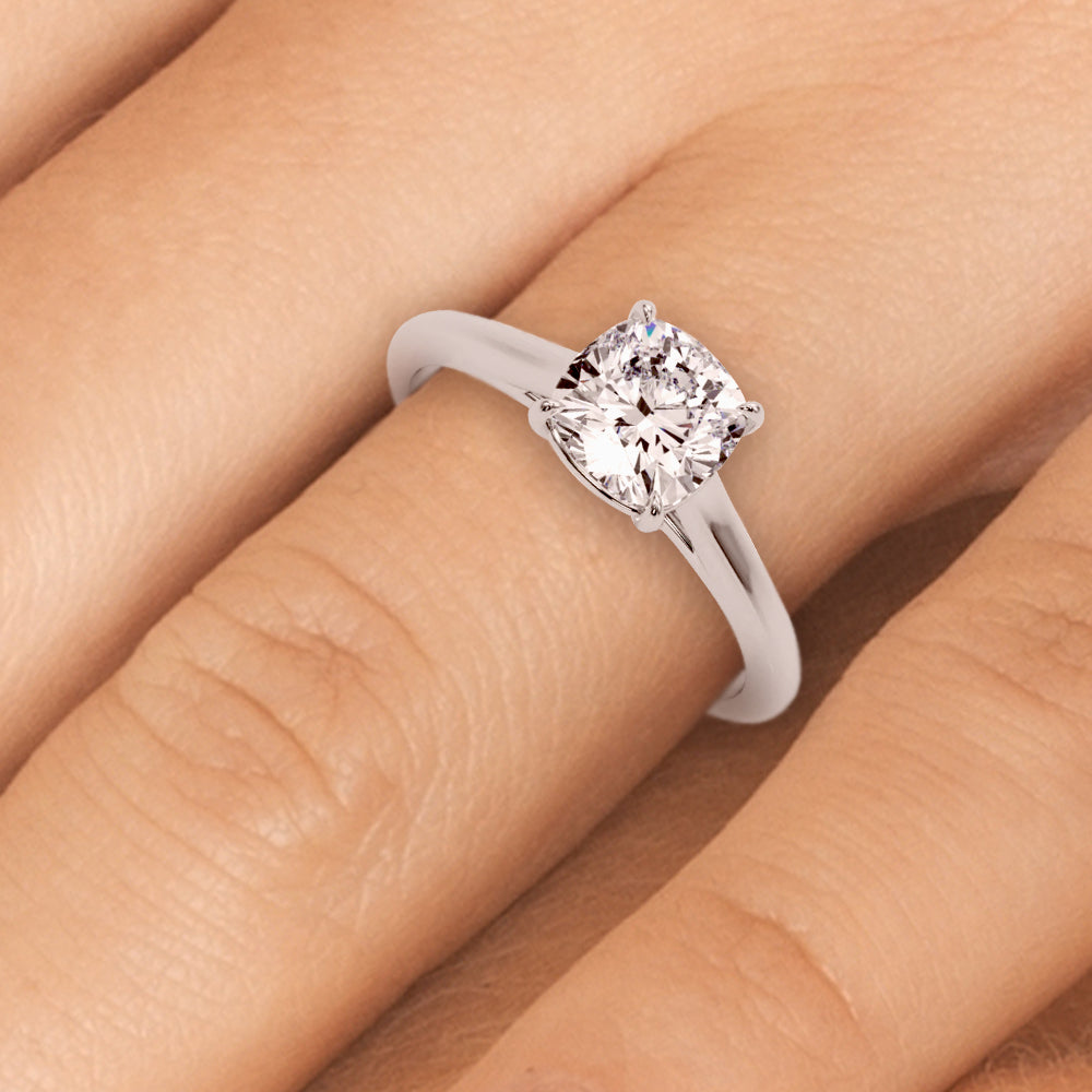 1.50 ct tw Cushion cut Diamond Solitaire Engagement Ring Setting In 14k White Gold - simonbjewels.co