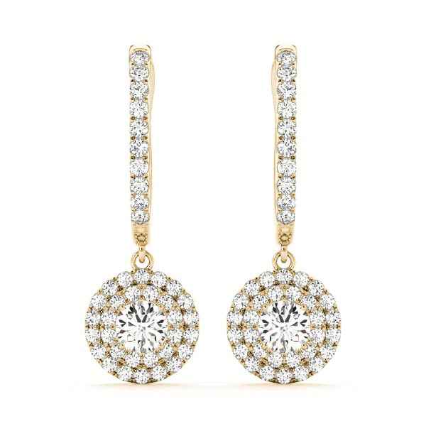 1.75 Carat F-VS Round Diamond Halo Hanging Drop Earrings set in 14k White Gold - simonbjewels.co