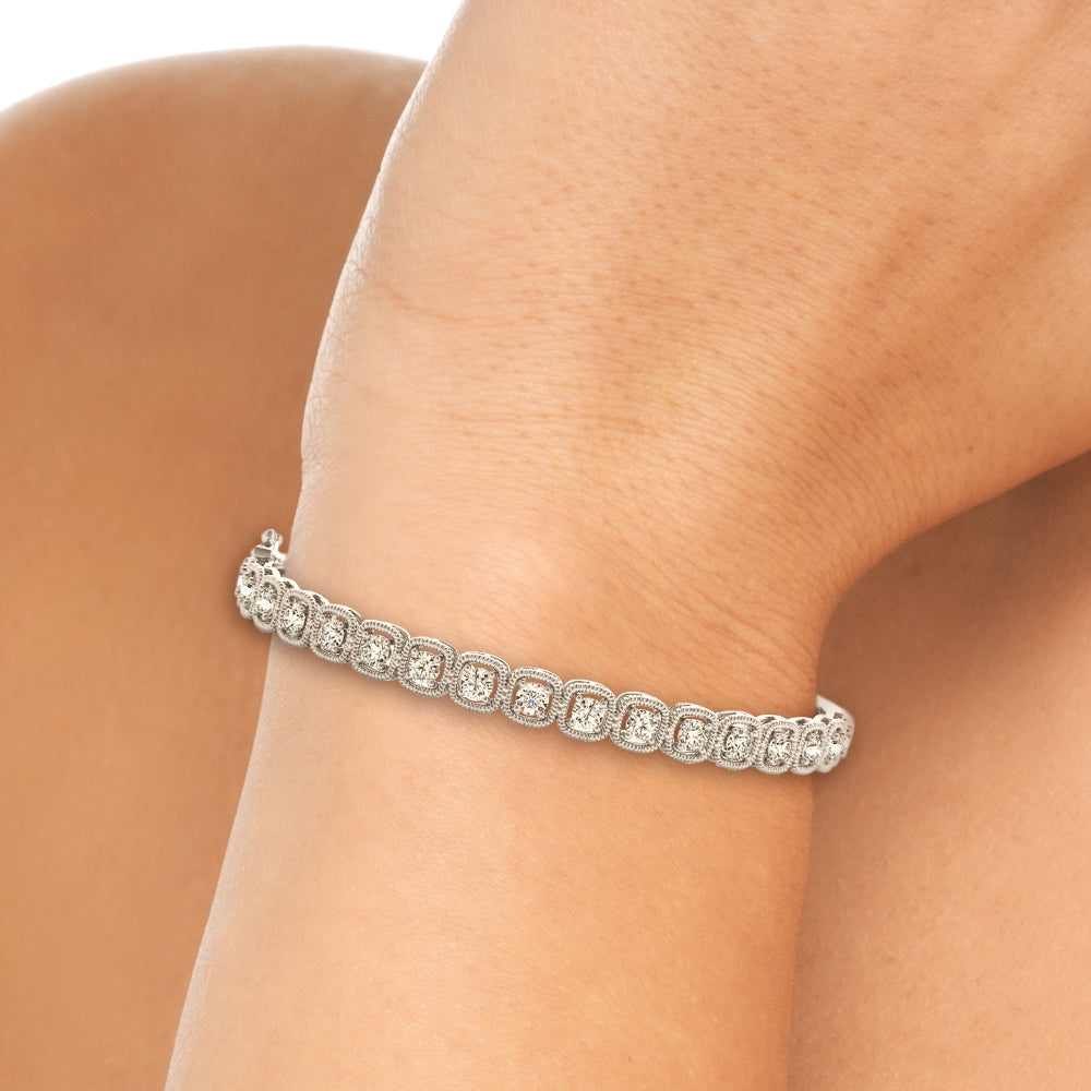 2.00ct Round Cut Diamond Cushion Halo Illusion Tennis Bangle Bracelet set in 14k Gold - simonbjewels.co