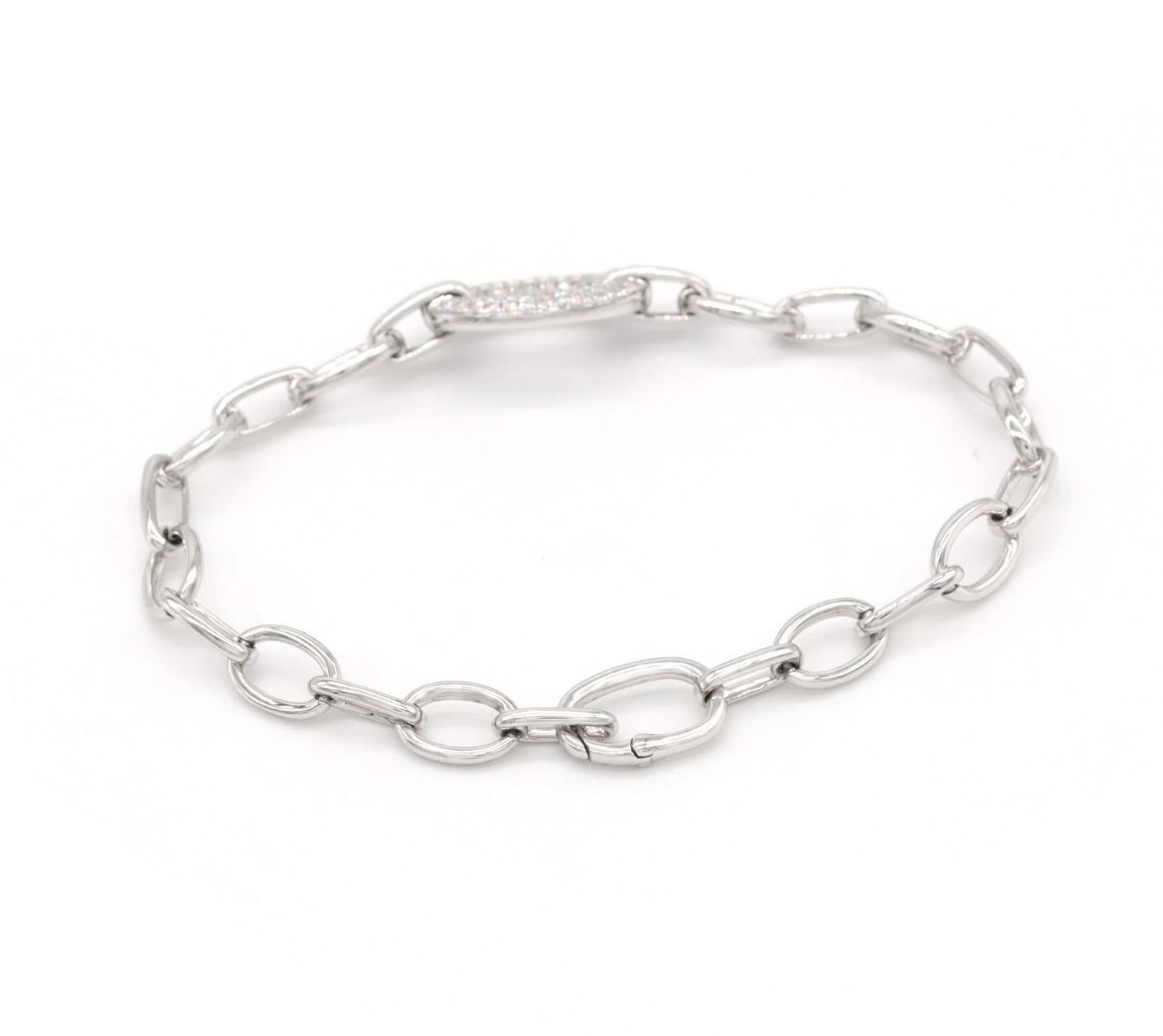 0.61ct Diamond Pavé Oval Link Chain Bracelet - Push-In Bar Clasp Detail 14K Gold Simon B Jewels