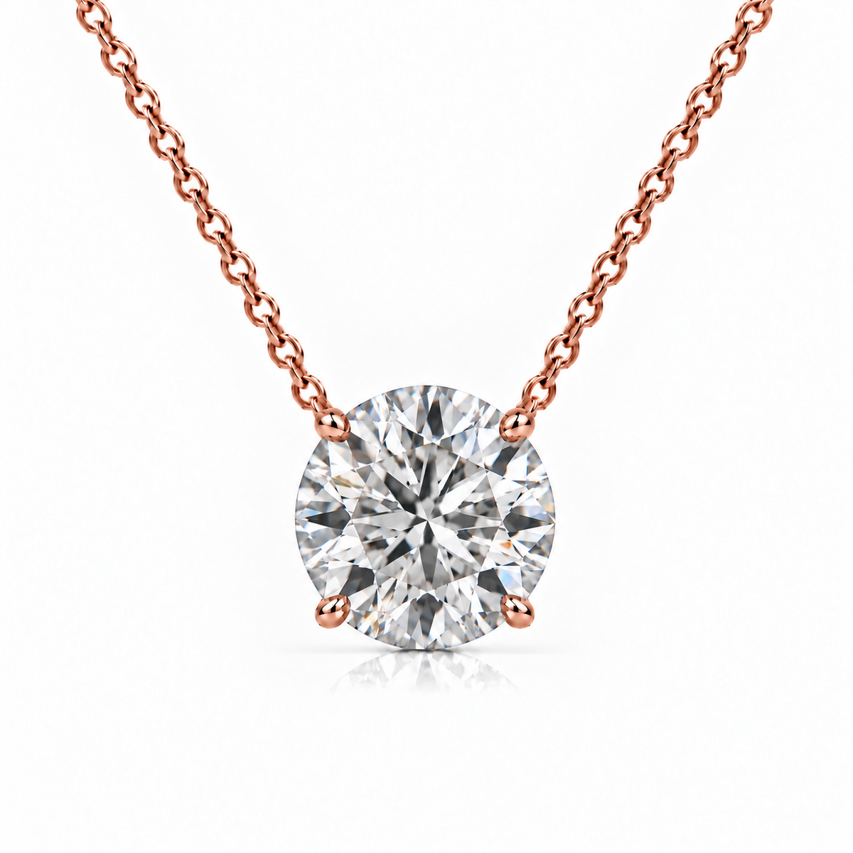 Round lab-grown diamond solitaire necklace in 14K rose gold