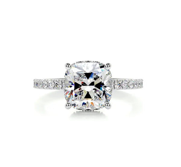 3.55 carat Cushion-cut Lab Grown Diamond Petite Hidden Halo Engagement Ring
