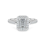 Emerald cut Diamond Hidden Halo E-F VS Micropave Engagement Ring