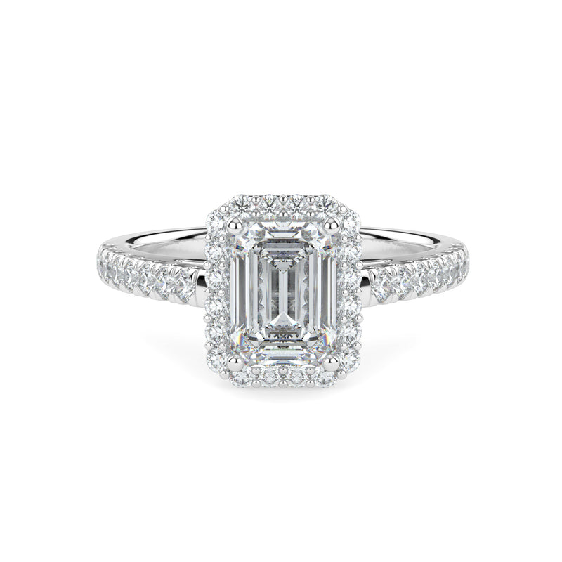 Emerald cut Diamond Hidden Halo E-F VS Micropave Engagement Ring