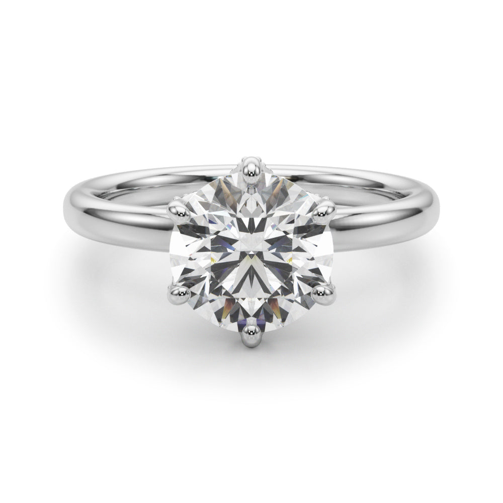 2.50 carat round lab-grown diamond 6-prong floral engagement ring in 14k white gold, IGI certified
