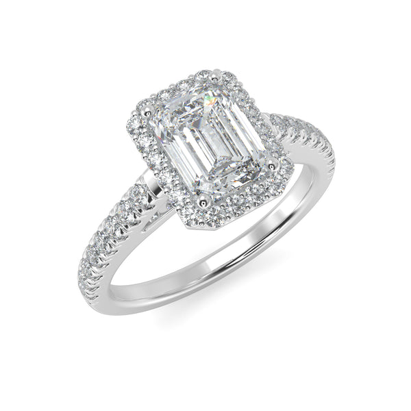 Emerald cut Diamond Hidden Halo E-F VS Micropave Engagement Ring