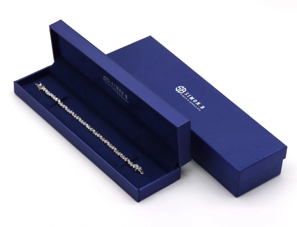 14K White Gold 7.70ct E-F VS-VVS Lab Diamond Round & Pear Tennis Bracelet