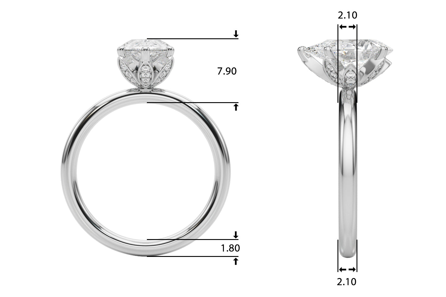 Pear-Cut Lab-Grown Diamond Engagement Ring | 2.00 Carat E Color VS Clarity | Hidden Halo | 14K Gold
