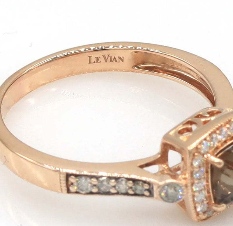 LeVian 14K Rose Gold Brown Smoky Quartz Diamond Cocktail Ring Size 7.25