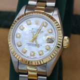 ROLEX DATEJUST 69173 LADIES WATCH WHITE MOP DIAMOND DIAL FLUTED OYSTER BAND.