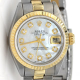 ROLEX DATEJUST 69173 LADIES WATCH WHITE MOP DIAMOND DIAL FLUTED OYSTER BAND.