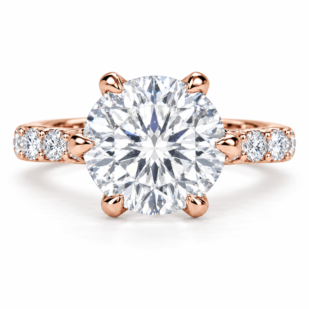 Round Lab-Grown Diamond Engagement Ring — 6 Carat Center, 14K Gold, IGI Certified