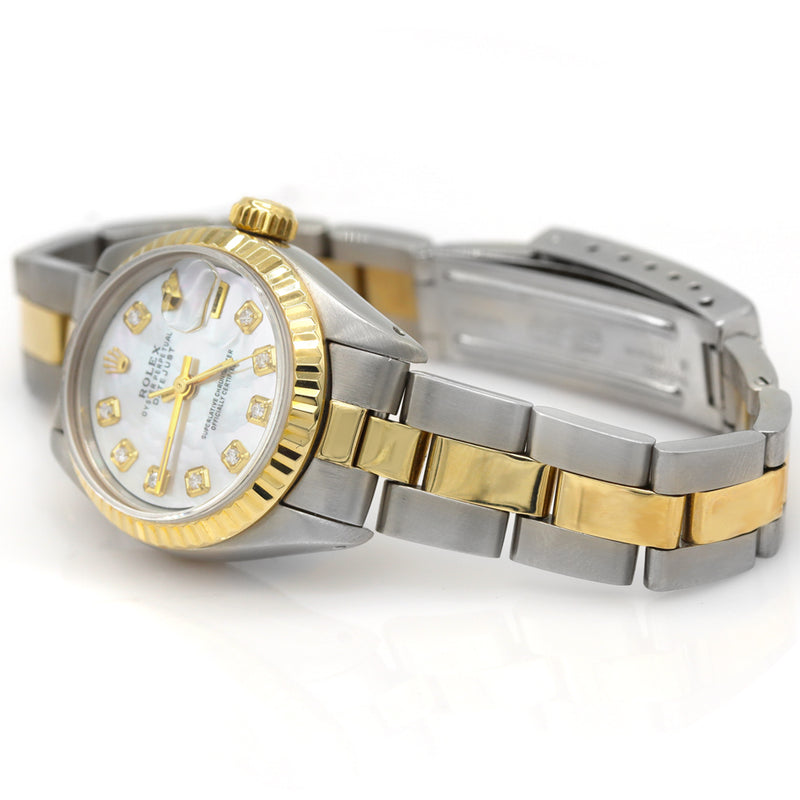 ROLEX DATEJUST 69173 LADIES WATCH WHITE MOP DIAMOND DIAL FLUTED OYSTER BAND.