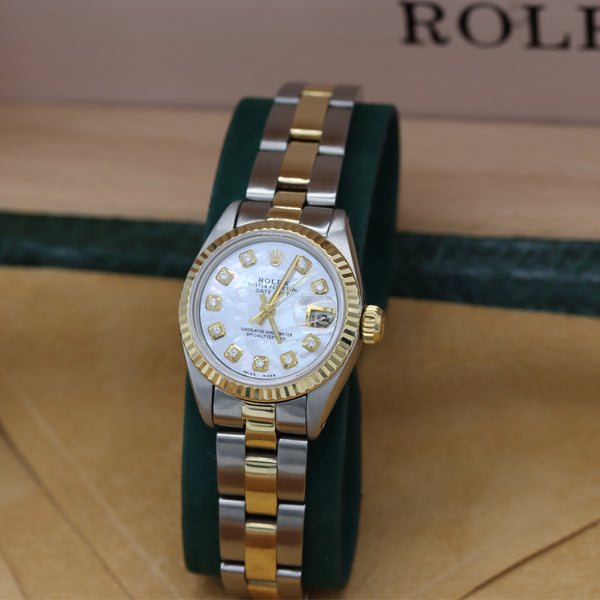 ROLEX DATEJUST 69173 LADIES WATCH WHITE MOP DIAMOND DIAL FLUTED OYSTER BAND.