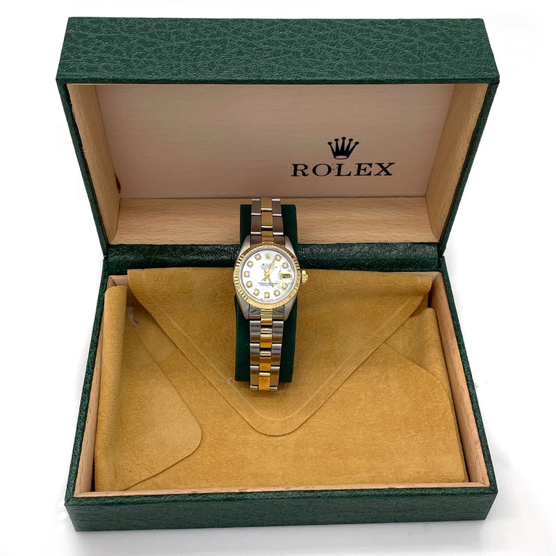 ROLEX DATEJUST 69173 LADIES WATCH WHITE MOP DIAMOND DIAL FLUTED OYSTER BAND.