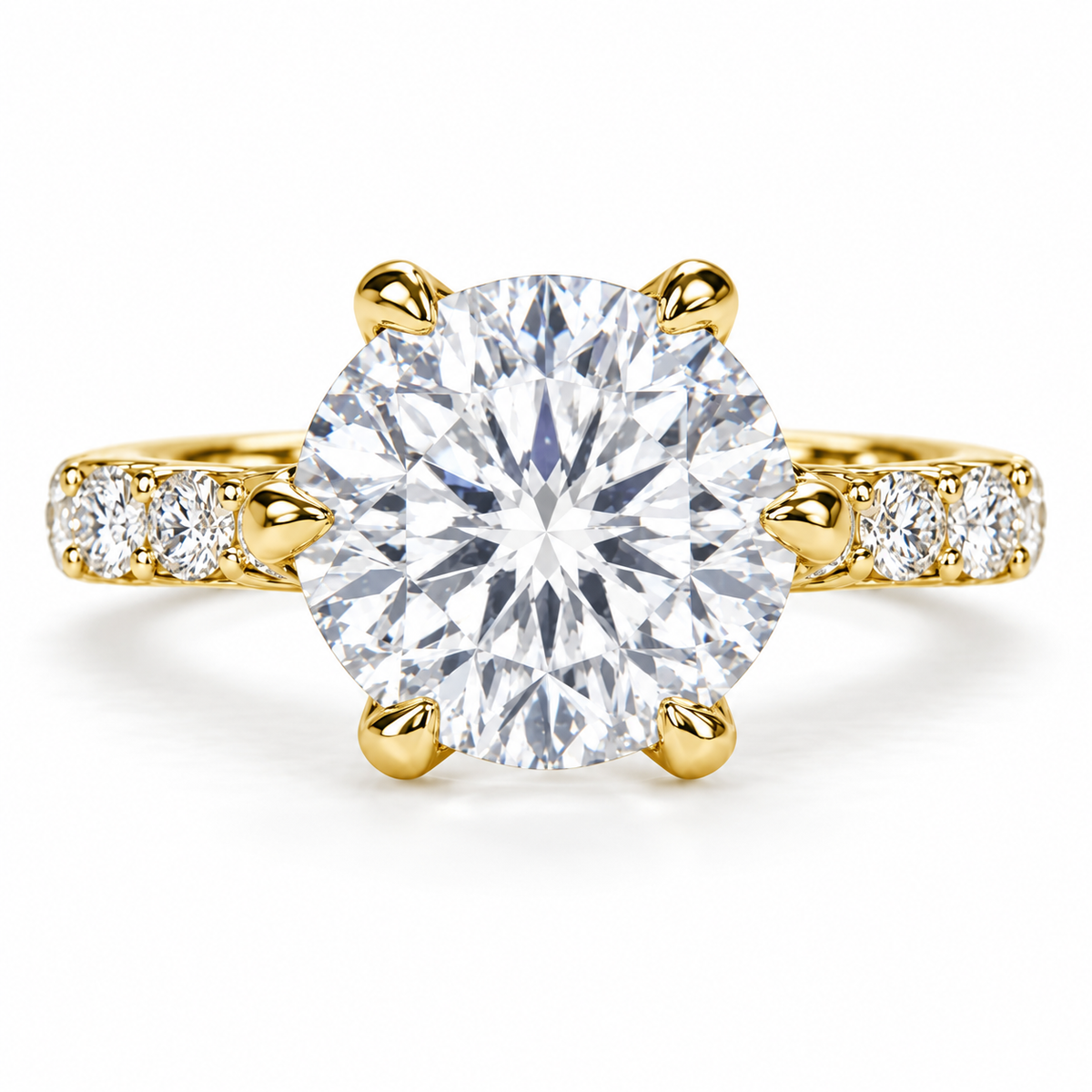 Round Lab-Grown Diamond Engagement Ring — 6 Carat Center, 14K Gold, IGI Certified