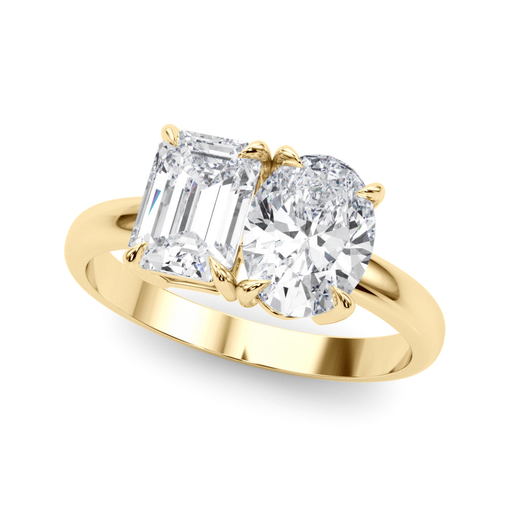 3.00 Carat Emerald and Oval Lab-Grown Diamond Two-Stone Engagement Ring in 14K Gold – IGI Certified