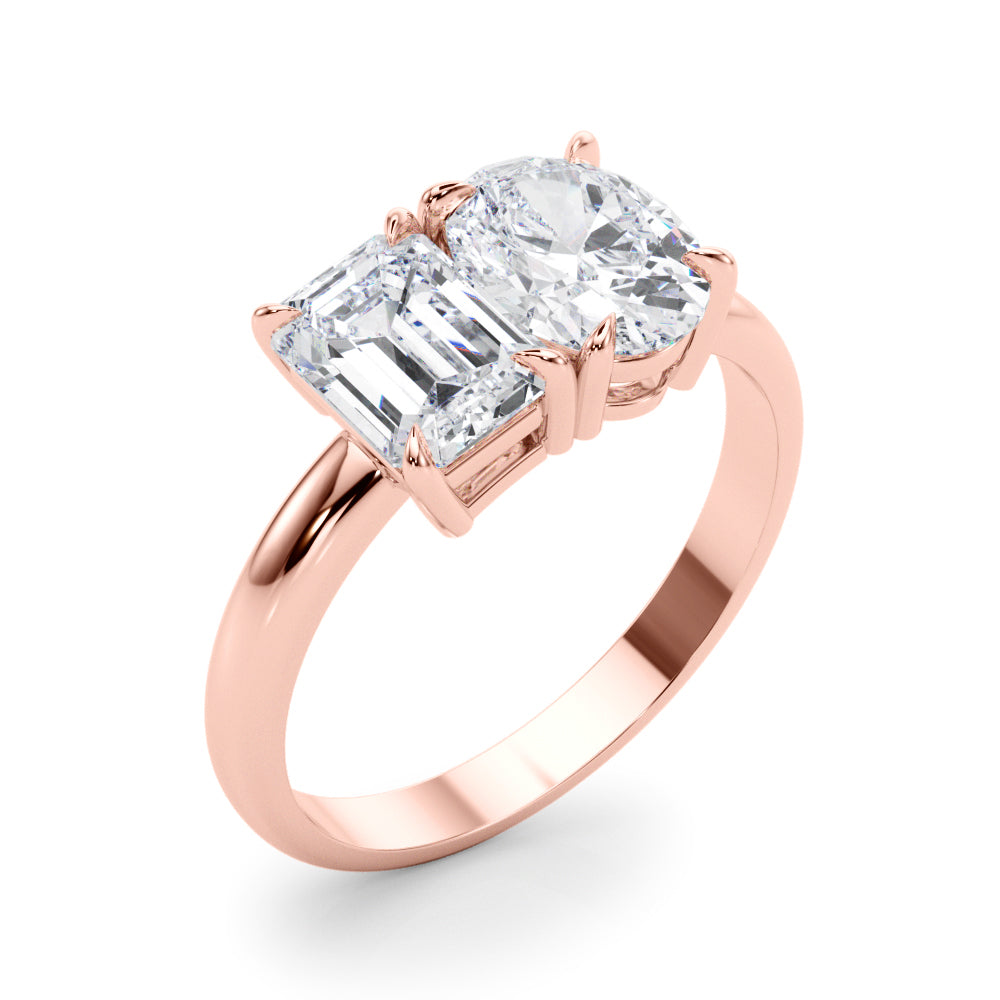 3.00 Carat Emerald and Oval Lab-Grown Diamond Two-Stone Engagement Ring in 14K Gold – IGI Certified