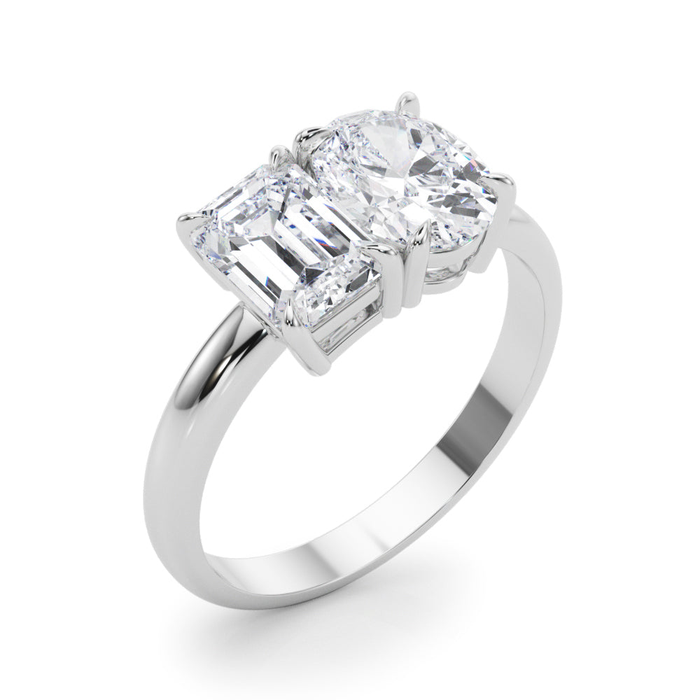 3.00 Carat Emerald and Oval Lab-Grown Diamond Two-Stone Engagement Ring in 14K Gold – IGI Certified